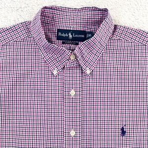 Ralph Lauren Button Down Shirt Men's XL Pink White Navy Check Cotton‎ Classic
